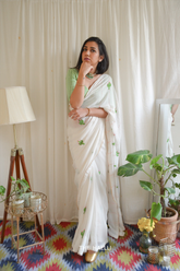 The Cactus Story White Georgette Saree